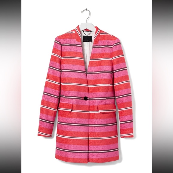 Banana Republic Pink Stripe Collarless Coat Blazer Size Small Petite - Picture 2 of 14